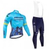 Set Fietsshirt Lange Mouw + Lange Koersbroek 2024 Astana Qazaqstan Blauw